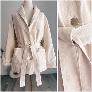 ZARA BELTED DENIM PUFFER JACKET ECRU NWT MED